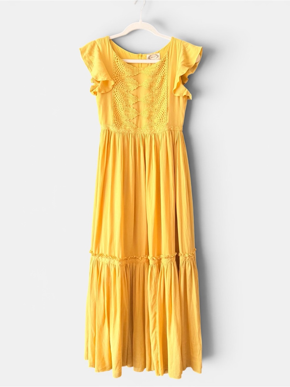 Joyfolie Mia Joy Girls Mustard Yellow Viola Maxi Dress Crochet Bodice Size 10 - Picture 2 of 6
